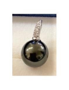Perle noire 10mm pendentif argent