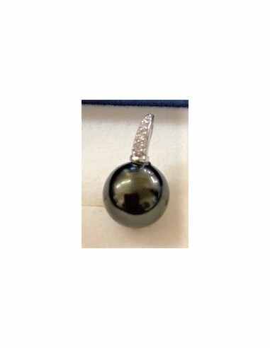 Perle noire 10mm pendentif argent