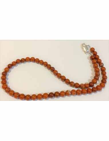 Jaspe rouge 6mm collier fermoir argent