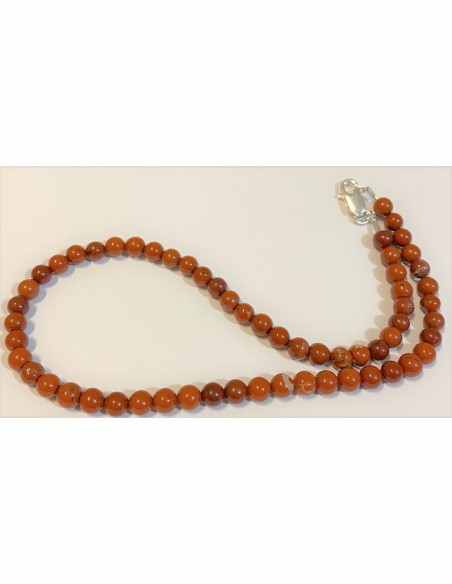 Jaspe rouge 6mm collier fermoir argent
