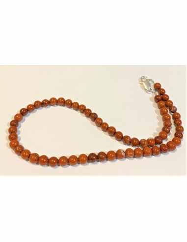 Jaspe rouge 6mm collier fermoir argent