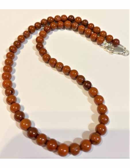 Jaspe rouge 6mm collier fermoir argent
