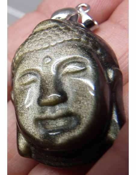Obsidienne dore bouddha pendentif