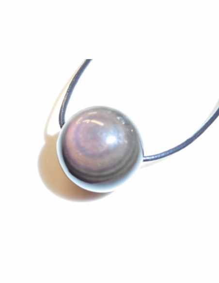 Obsidienne oeil celeste 12mm collier