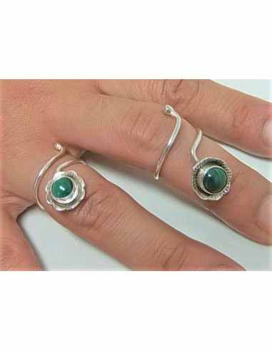 Bague multi reglable malachite argent