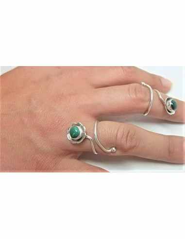 Bague multi reglable malachite argent