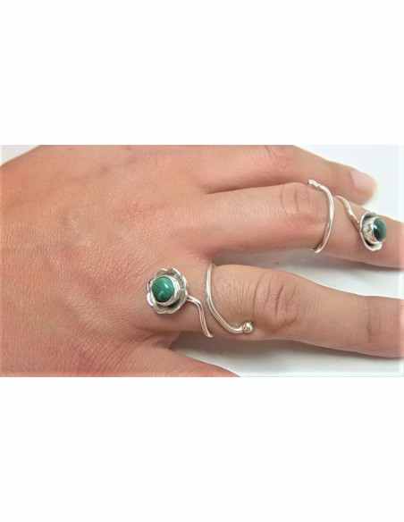 Bague multi reglable malachite argent