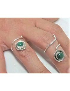 Bague multi reglable malachite argent