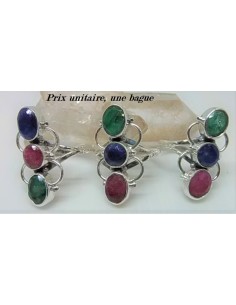 Bague Rubis, saphir, émeraude trois pierres