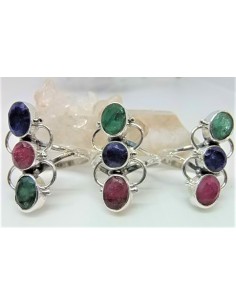 Bague Rubis, saphir, émeraude trois pierres 2
