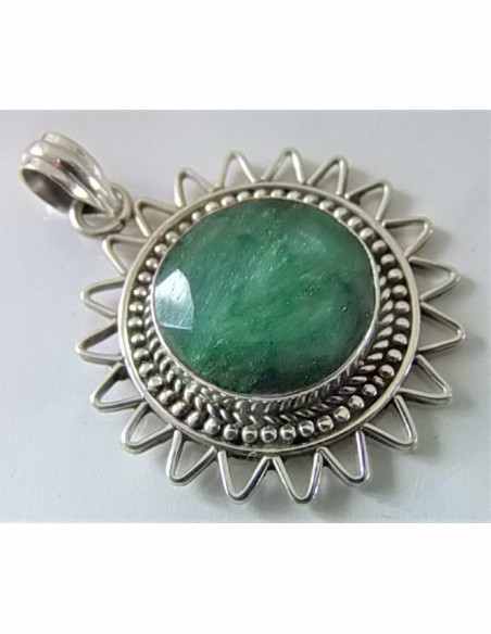 Pendentif emeraude soleil montee argent