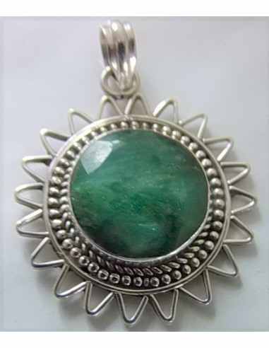 Pendentif emeraude soleil montee argent