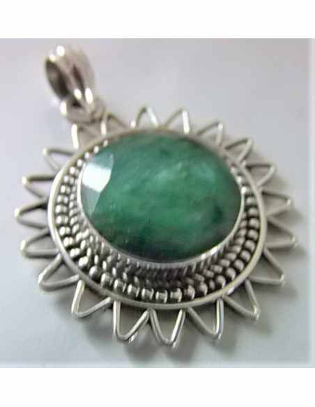 Pendentif emeraude soleil montee argent