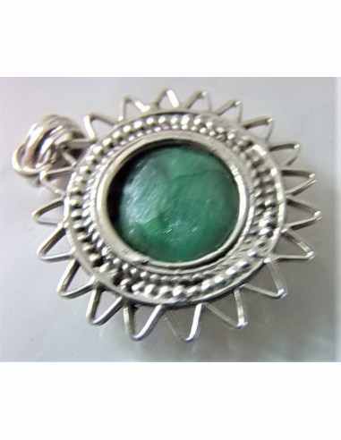 Pendentif emeraude soleil montee argent