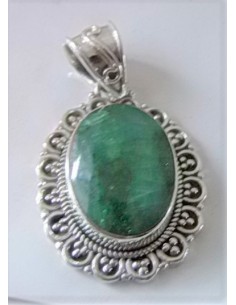 Emeraude semi-precieuse argent pendentif