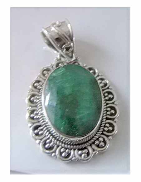 Emeraude semi-precieuse argent pendentif