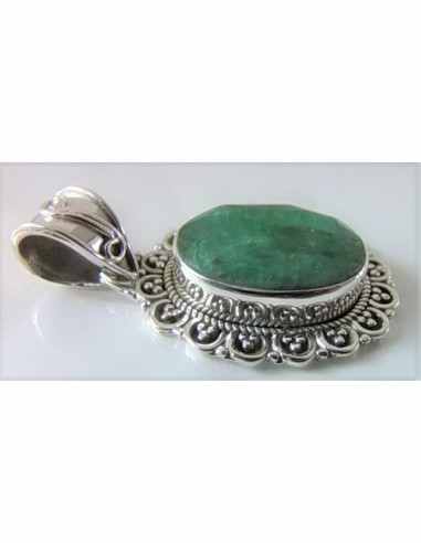 Emeraude semi-precieuse argent pendentif