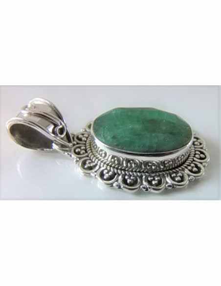 Emeraude semi-precieuse argent pendentif