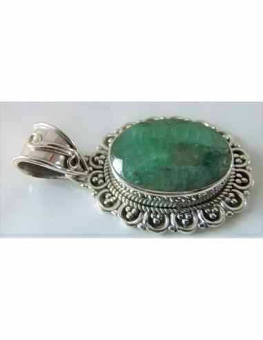Emeraude semi-precieuse argent pendentif