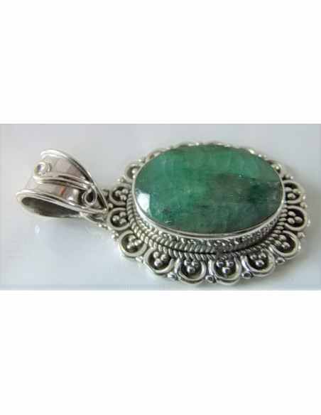 Emeraude semi-precieuse argent pendentif