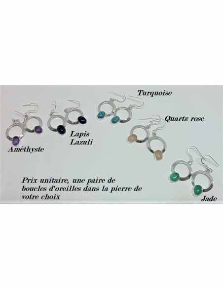Boucles d'oreilles quartz rose montées en argent
