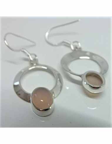 Boucles d'oreilles quartz rose montées en argent