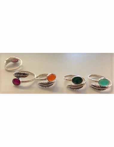 Bague réglable pierre plume argent