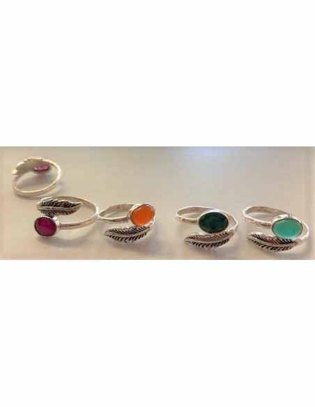 Bague réglable pierre plume argent