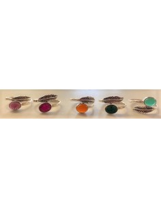 Bague réglable pierre plume argent