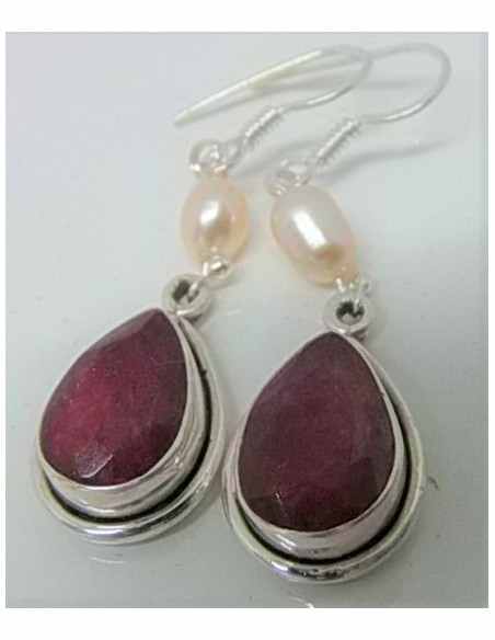 Boucles d'oreilles rubis et perles argent