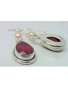 Boucles d'oreilles rubis et perles argent 2