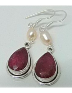 Boucles d'oreilles rubis et perles argent