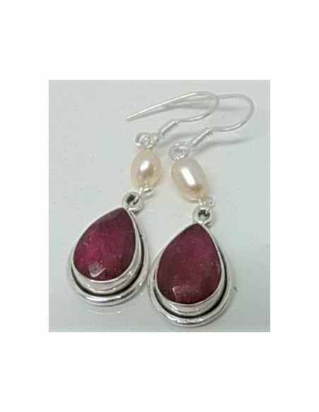 Boucles d'oreilles rubis et perles argent