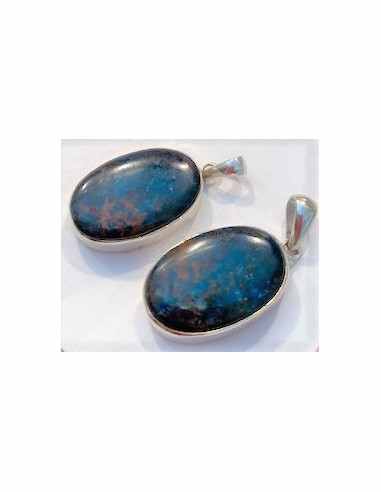Azurite ovale pendentif montee en argent
