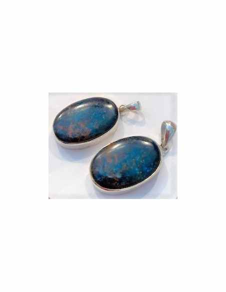 Azurite ovale pendentif montee en argent