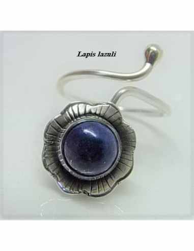 Bague reglable lapis lazuli montee argent