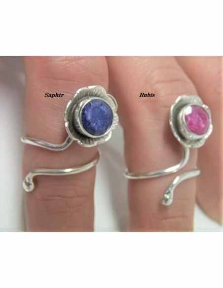 Bague reglable saphir montee argent