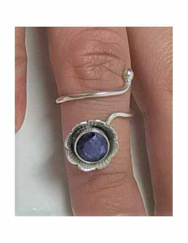 Bague reglable saphir montee argent
