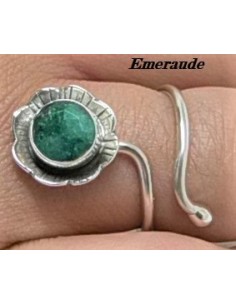 Bague reglable emeraude montee argent