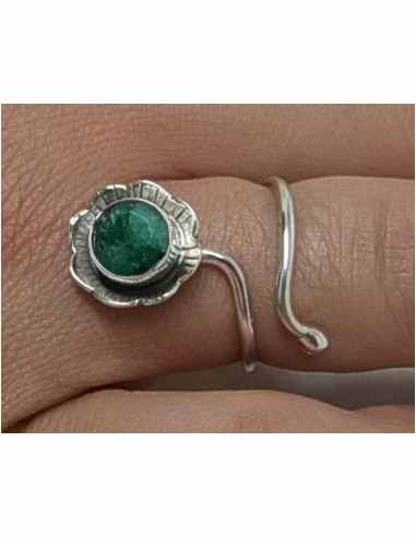 Bague reglable emeraude montee argent
