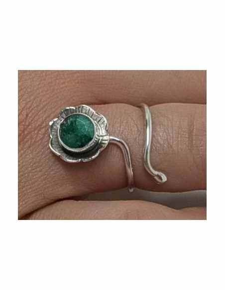 Bague reglable emeraude montee argent