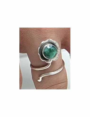 Bague reglable emeraude montee argent
