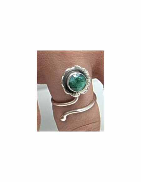Bague reglable emeraude montee argent
