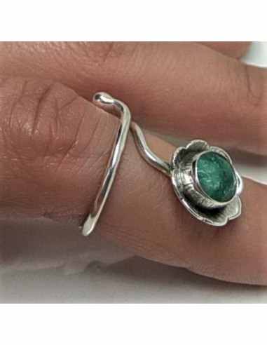 Bague reglable emeraude montee argent