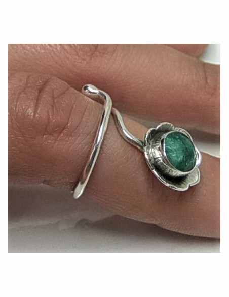 Bague reglable emeraude montee argent