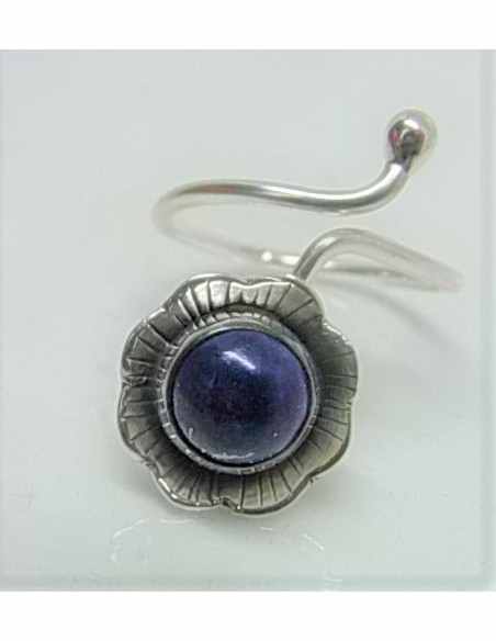 Bague reglable lapis lazuli montee argent