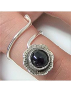 Bague reglable onyx monte argent
