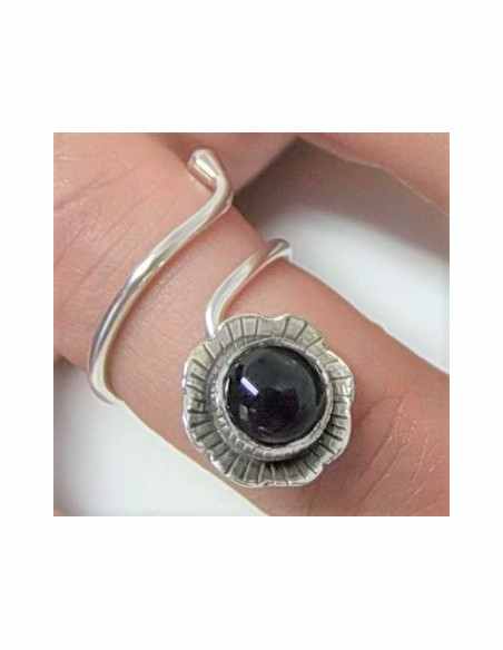 Bague reglable onyx monte argent