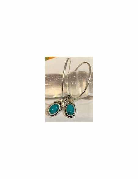 Boucles d'oreilles creoles turquoise argent