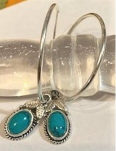 Boucles d'oreilles creoles turquoise argent 2